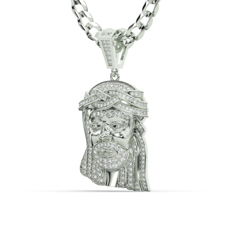 Men's White Gold VVS Lab Grown Diamond Customizable Jesus Necklace Pendant