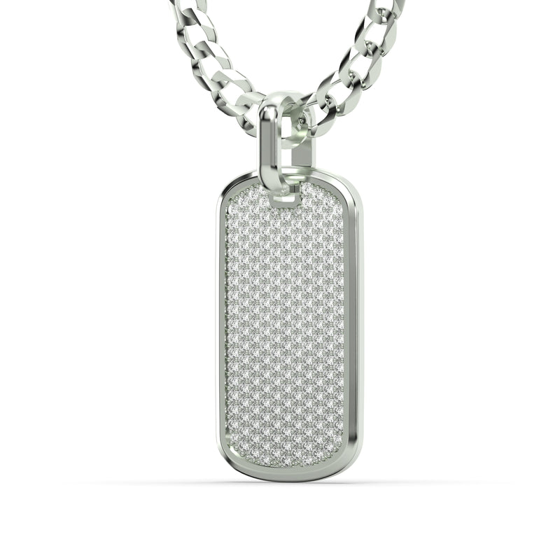 Men's VVS Lab Diamond Customizable White Gold Dog Tag Necklace Pendant