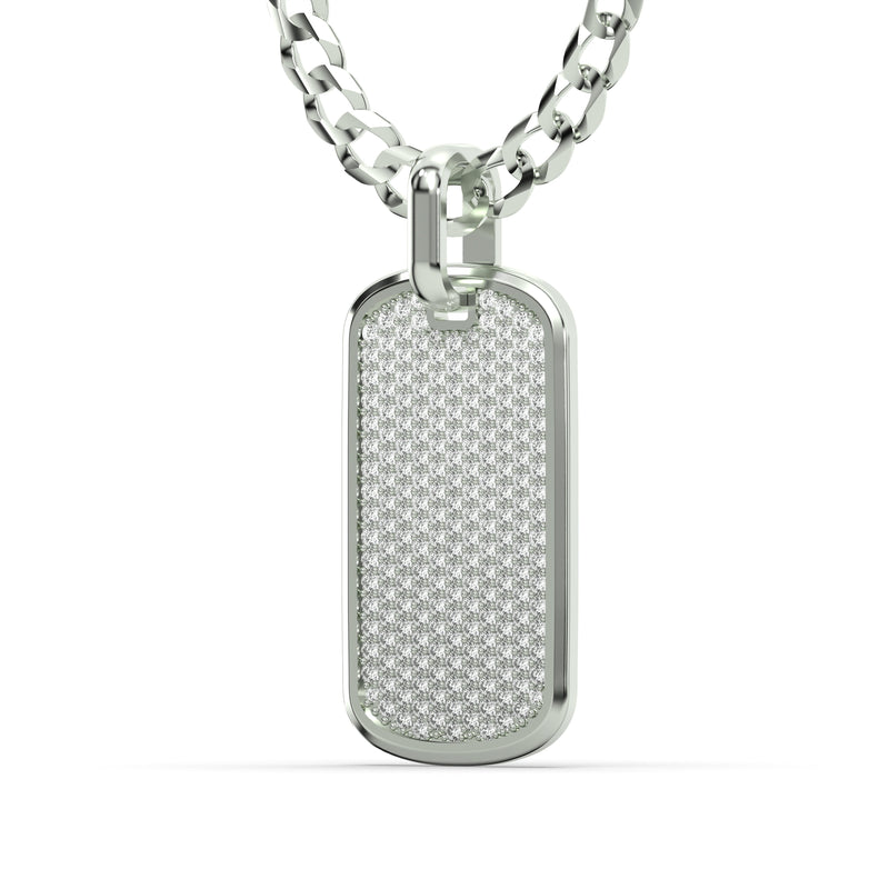 Men's VVS Lab Diamond Customizable White Gold Dog Tag Necklace Pendant