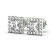 Men's Jewelry - VVS Lab Diamond Halo Princess Stud Earrings For Men | 14K White Gold