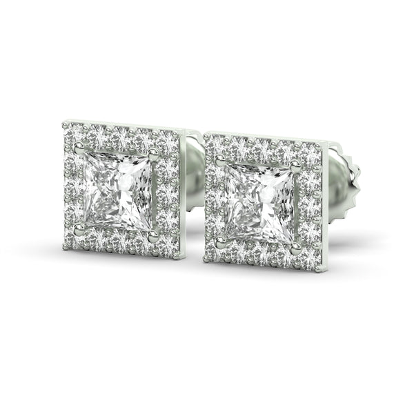 Men's Jewelry - VVS Lab Diamond Halo Princess Stud Earrings For Men | 14K White Gold
