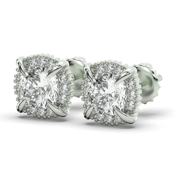 Men's Jewelry - VVS Lab Diamond Halo Stud Earrings For Men | 14K White Gold