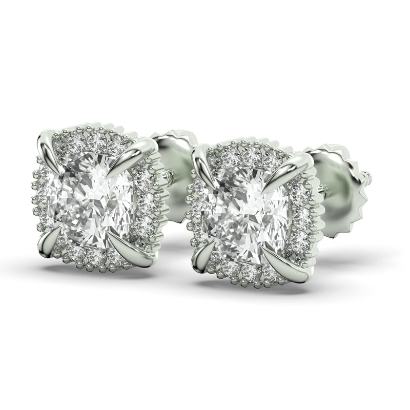 Men's Jewelry - VVS Lab Diamond Halo Stud Earrings For Men | 14K White Gold