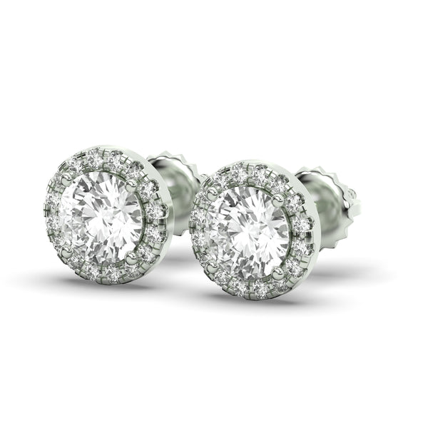 Men's Jewelry - VVS Lab Diamond Halo Stud Earrings For Men | 14K White Gold