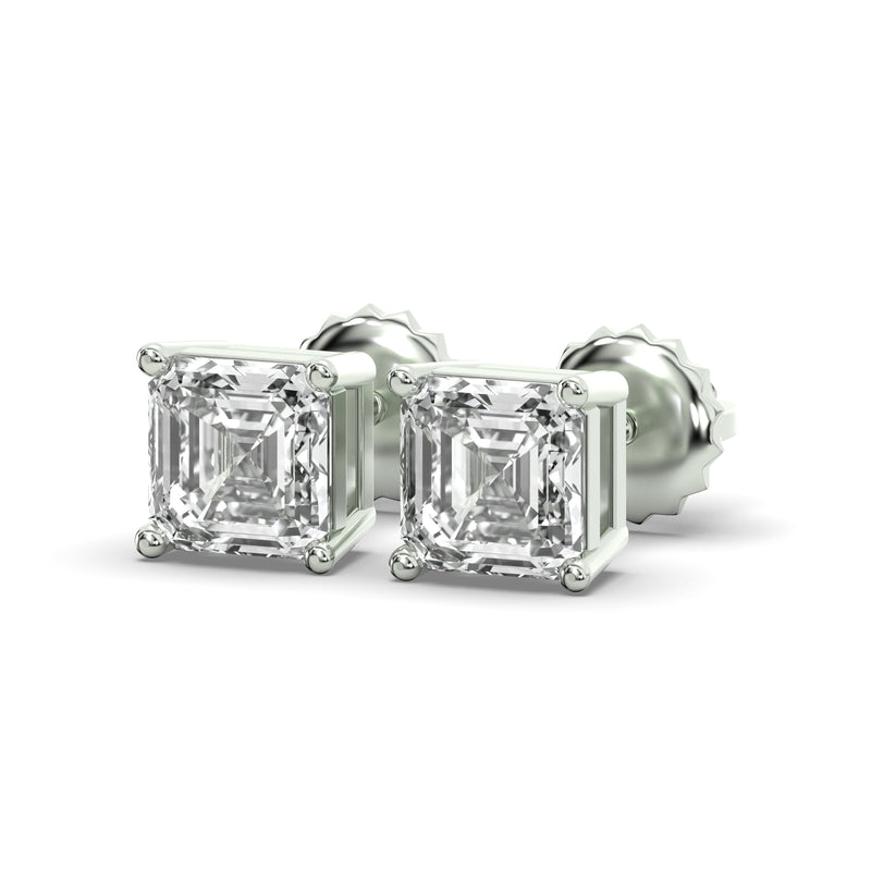 Men's Jewelry- Male VVS Lab Diamond Asher Cut Stud Earrings | 14K White Gold