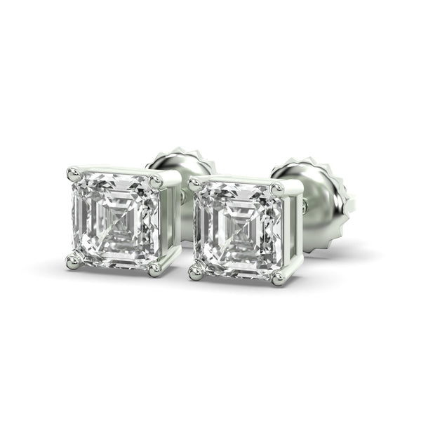 Men's Jewelry- Male VVS Lab Diamond Asher Cut Stud Earrings | 14K White Gold