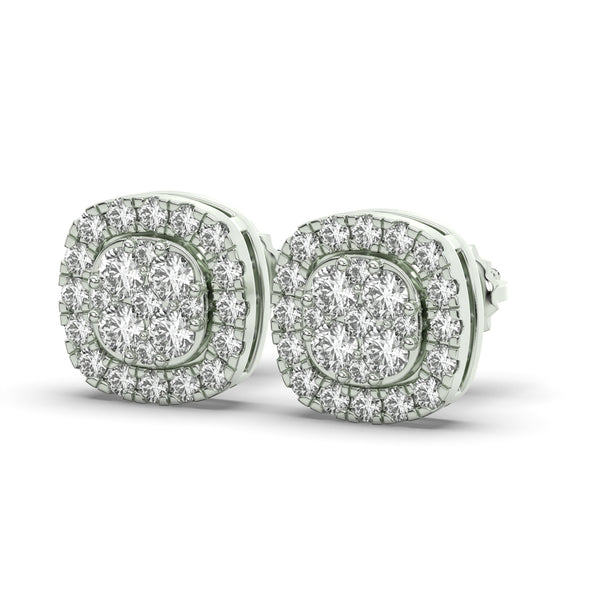 Men's Jewelry - VVS Lab Diamond Cluster Stud Earrings For Men | 14K White Gold