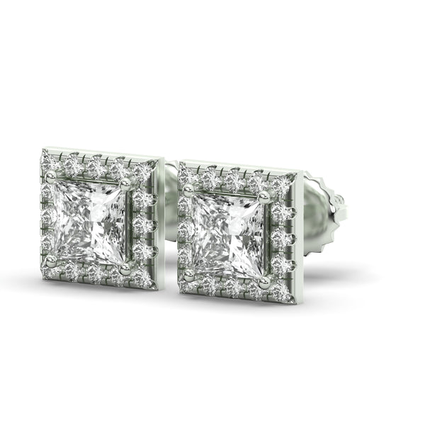 Men's Jewelry - VVS Lab Diamond Halo Princess Stud Earrings For Men | 14K White Gold