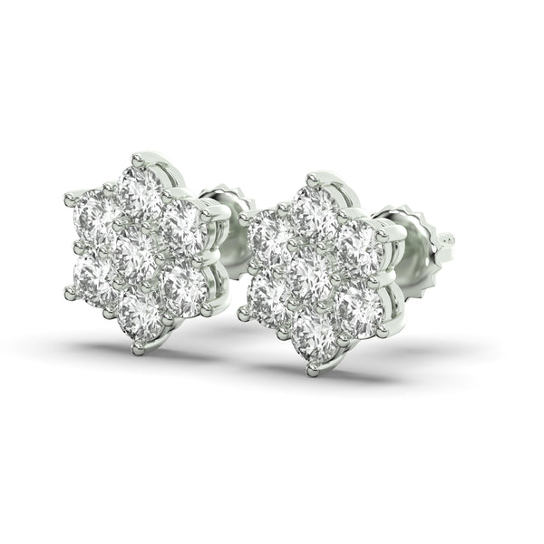 Men's Jewelry - VVS Lab Diamond Cluster Stud Earrings For Men | 14K White Gold