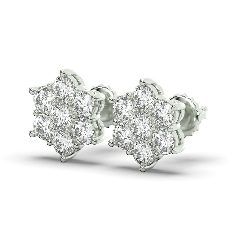Men's Jewelry - VVS Lab Diamond Cluster Stud Earrings For Men | 14K White Gold