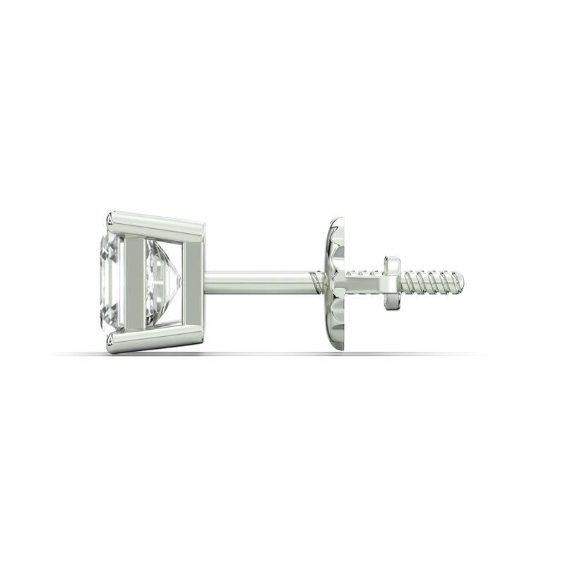 Men's Jewelry- Male VVS Lab Diamond Asher Cut Stud Earrings | 14K White Gold