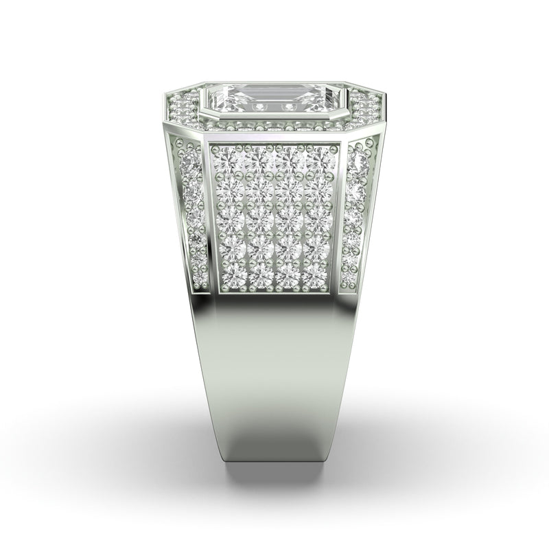 Men's Jewelry - Men's VVS Lab Diamond Ring | Emerald Cut and Round Halo | White Gold