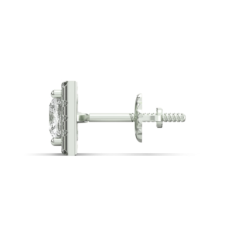 Men's Jewelry - VVS Lab Diamond Halo Princess Stud Earrings For Men | 14K White Gold