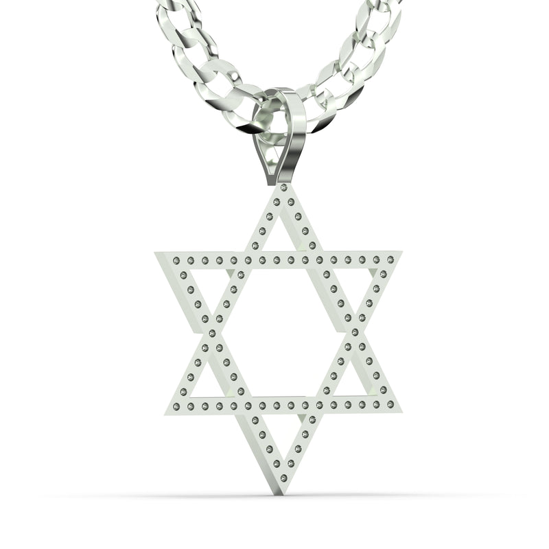 Men's VVS Lab Diamond Customizable White Gold Star of David Necklace Pendant