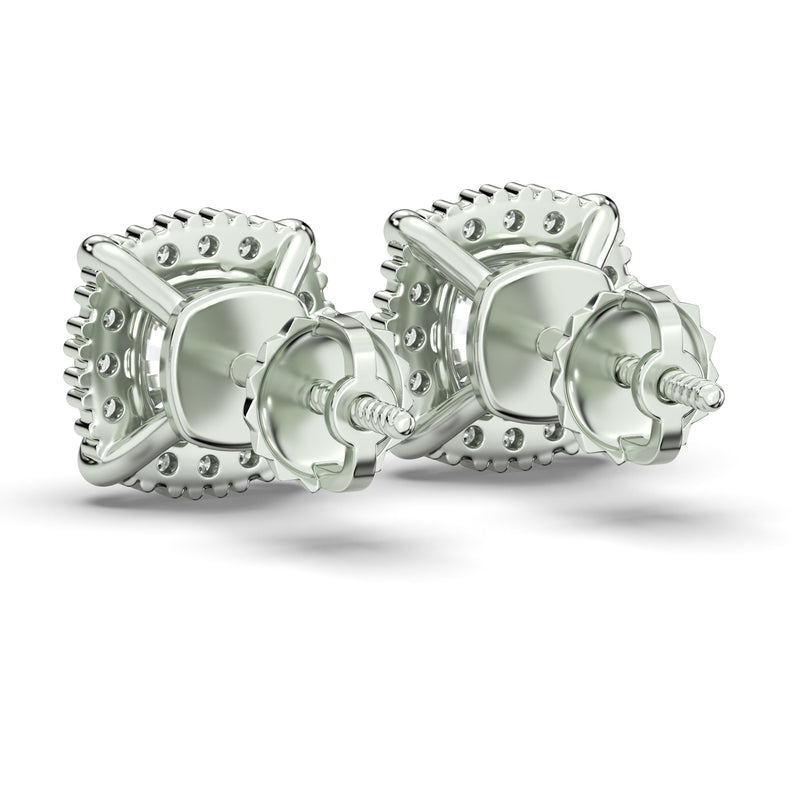 Men's Jewelry - VVS Lab Diamond Halo Stud Earrings For Men | 14K White Gold