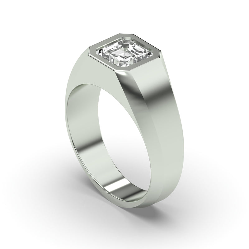 Men's Jewelry - Men's VVS Lab Diamond Asher Cut Solitaire Engagement Ring | White Gold