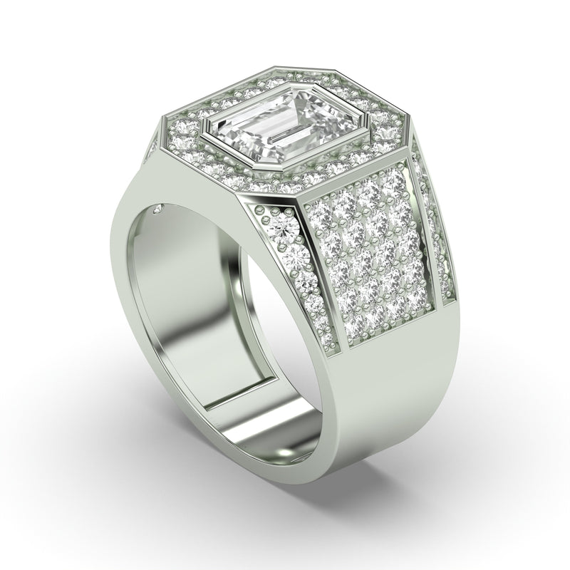 Men's Jewelry - Men's VVS Lab Diamond Ring | Emerald Cut and Round Halo | White Gold