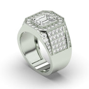 Men's Jewelry - Men's VVS Lab Diamond Ring | Emerald Cut and Round Halo | White Gold