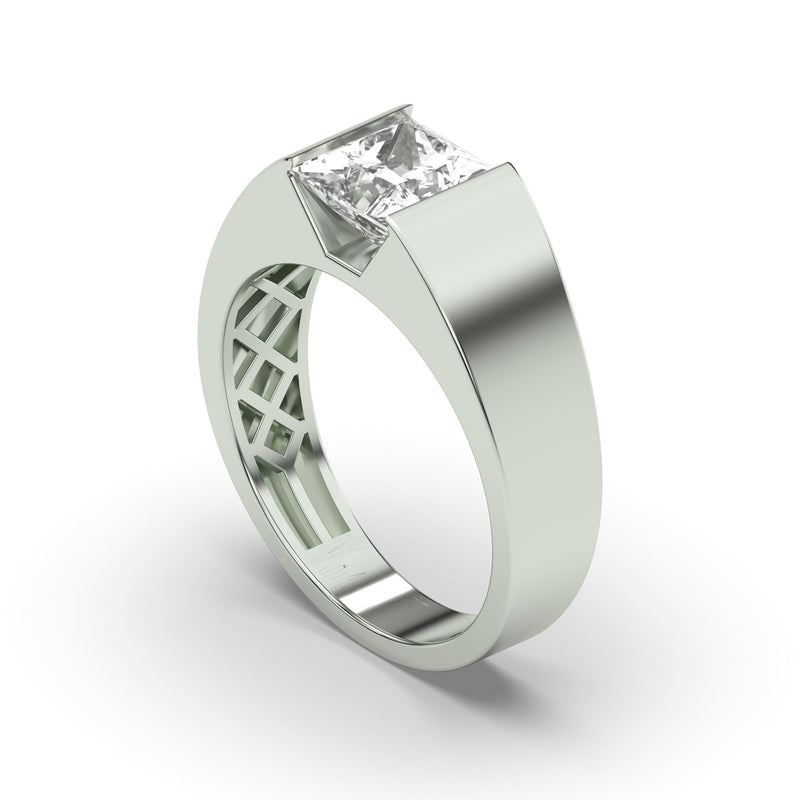 Men's Jewelry - Men's VVS Lab Diamond Princess Cut Solitaire Engagement Ring | White Gold