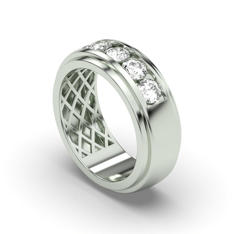 Men's Jewelry - Men's VVS Lab Diamond 5 Stone Wedding Band |  White Gold