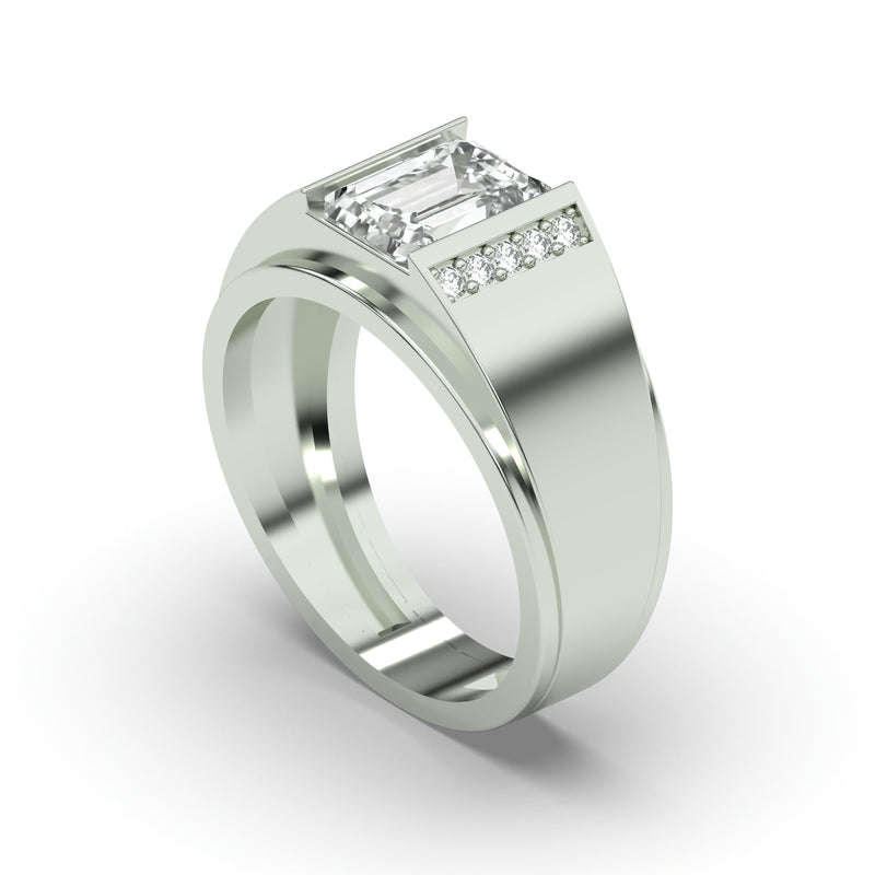 Men's Jewelry - Men's VVS Lab Diamond Emerald Cut Engagement Ring | White Gold