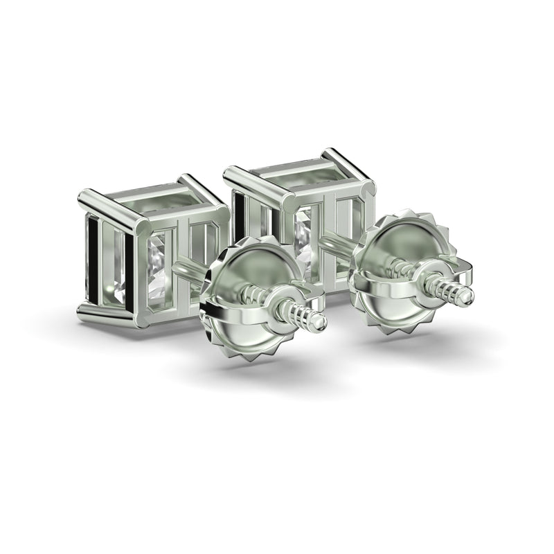 Men's Jewelry- Male VVS Lab Diamond Asher Cut Stud Earrings | 14K White Gold