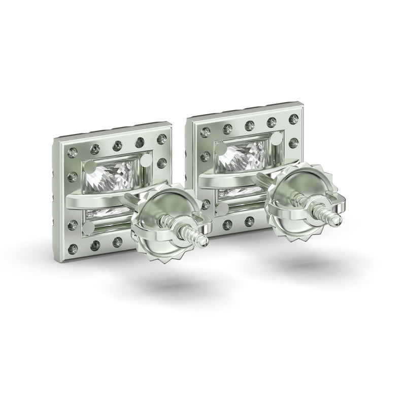 Men's Jewelry - VVS Lab Diamond Halo Princess Stud Earrings For Men | 14K White Gold