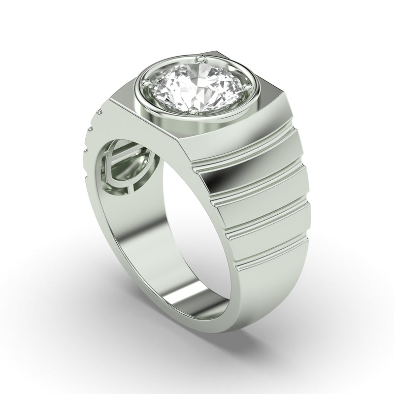 Men's Jewelry - Men's VVS Lab Diamond Round Brilliant Cut Solitaire Engagement Ring | White Gold