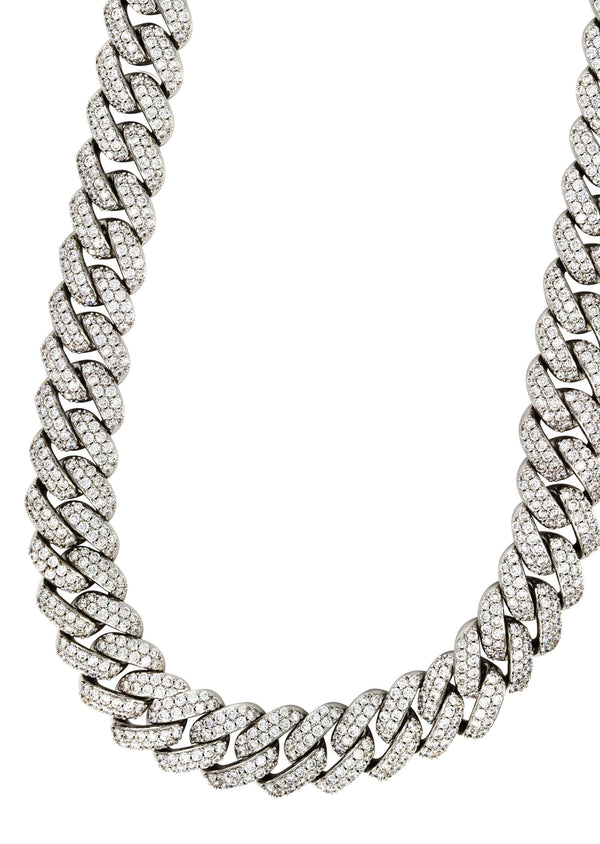White Gold Plated Mens Iced Out Miami Cuban Link Chain