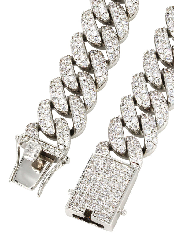 White Gold Plated Mens Iced Out Miami Cuban Link Chain