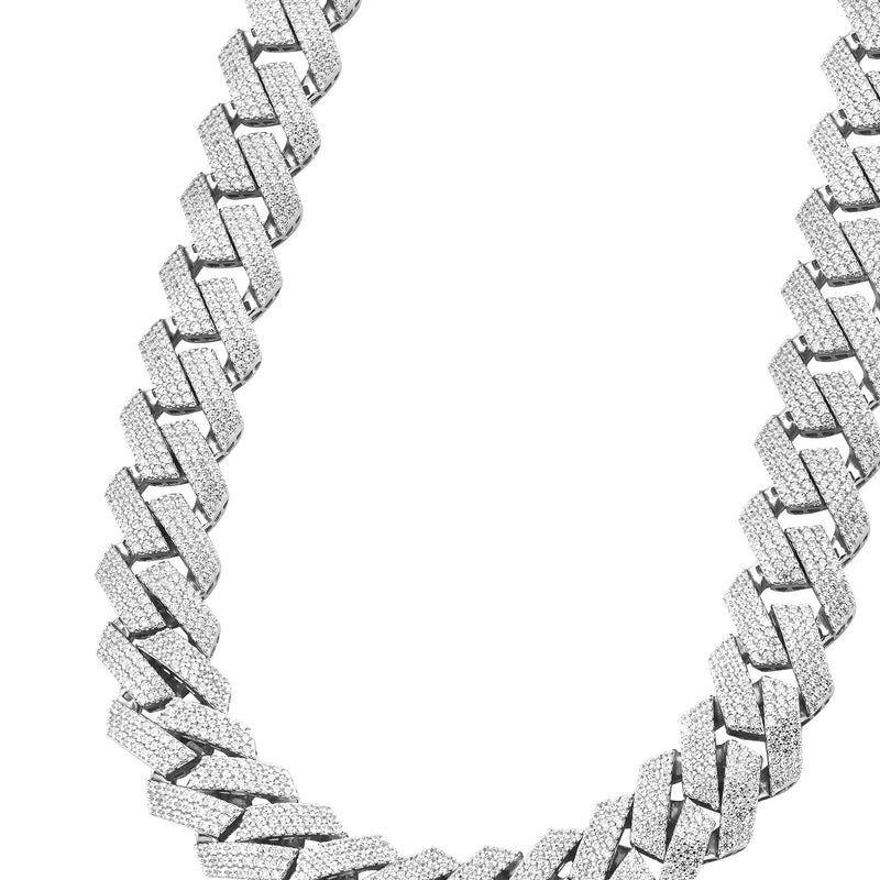 Silver Chain -  Hollow White Gold Iced Out Prong Cuban Link