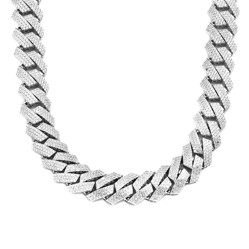 Silver Chain -  Hollow White Gold Iced Out Prong Cuban Link