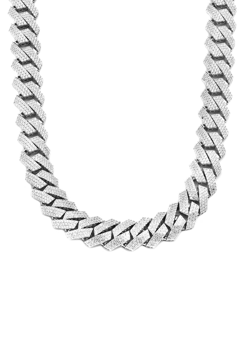 Silver Chain -  Hollow White Gold Iced Out Prong Cuban Link