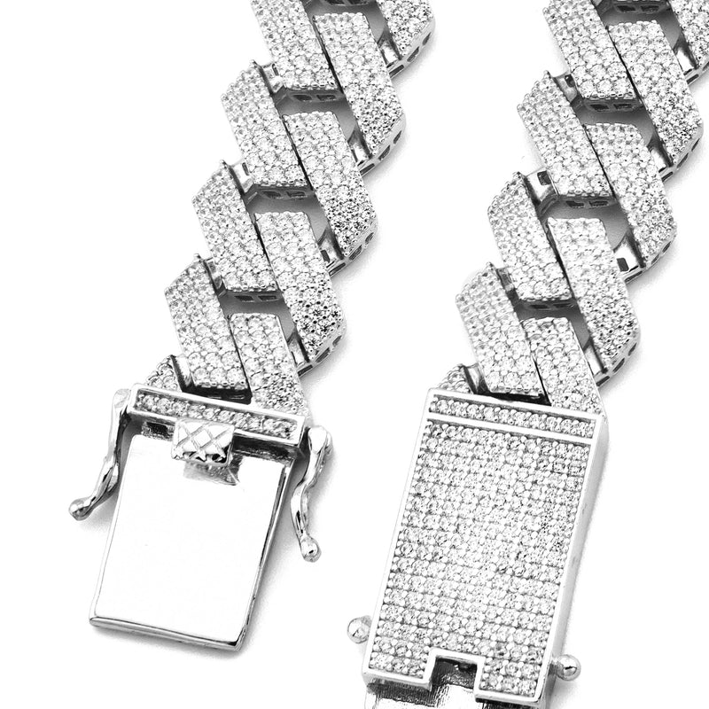 Silver Chain -  Hollow White Gold Iced Out Prong Cuban Link
