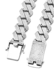 Silver Chain -  Hollow White Gold Iced Out Prong Cuban Link