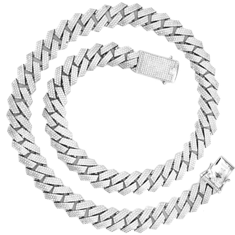 Silver Chain -  Hollow White Gold Iced Out Prong Cuban Link