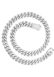 Silver Chain -  Hollow White Gold Iced Out Prong Cuban Link