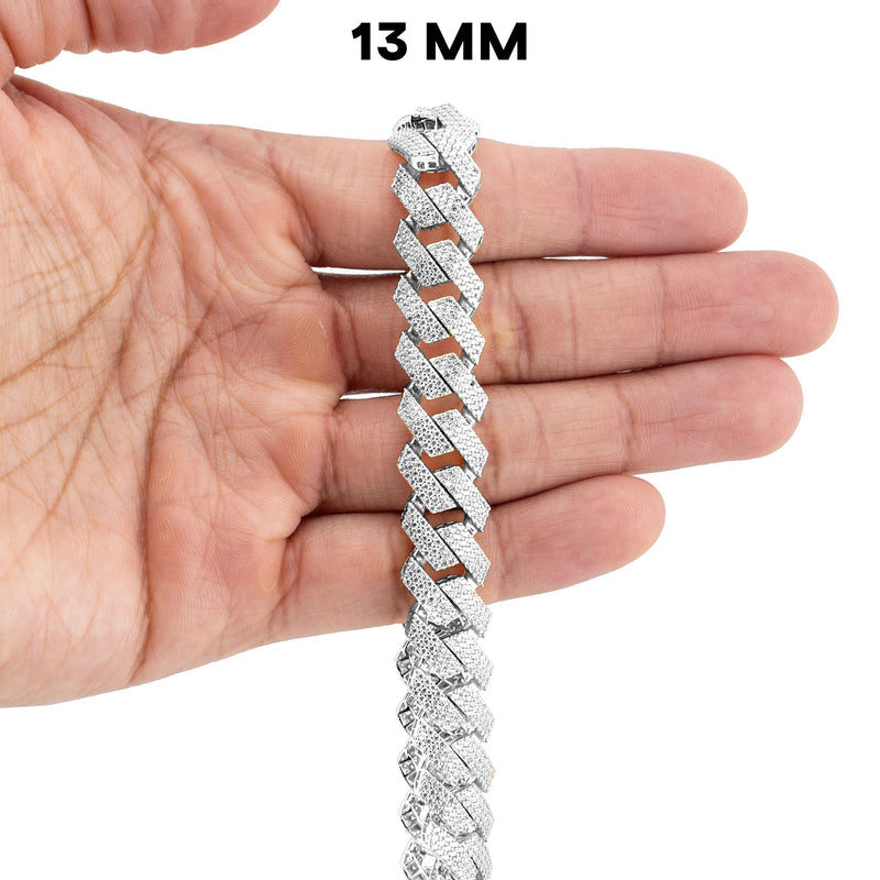 Silver Chain -  Hollow White Gold Iced Out Prong Cuban Link