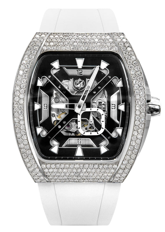 Frost NYC Mens Watch - Automatic Skeleton Stainless Steel Sport Diamond Watch | FRST-01-XS-D | White