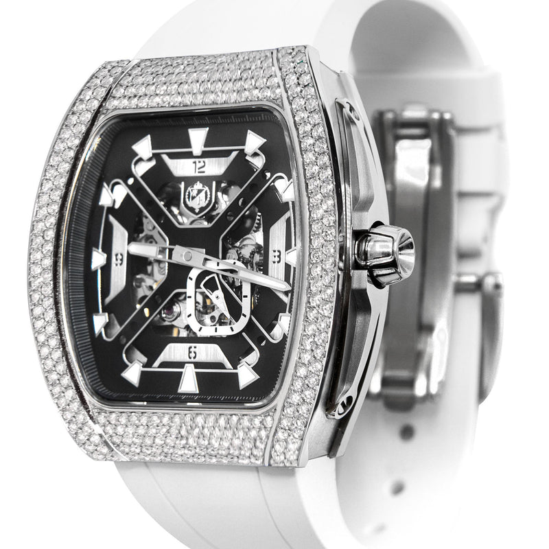 Frost NYC Mens Watch - Automatic Skeleton Stainless Steel Sport Diamond Watch | FRST-01-XS-D | White