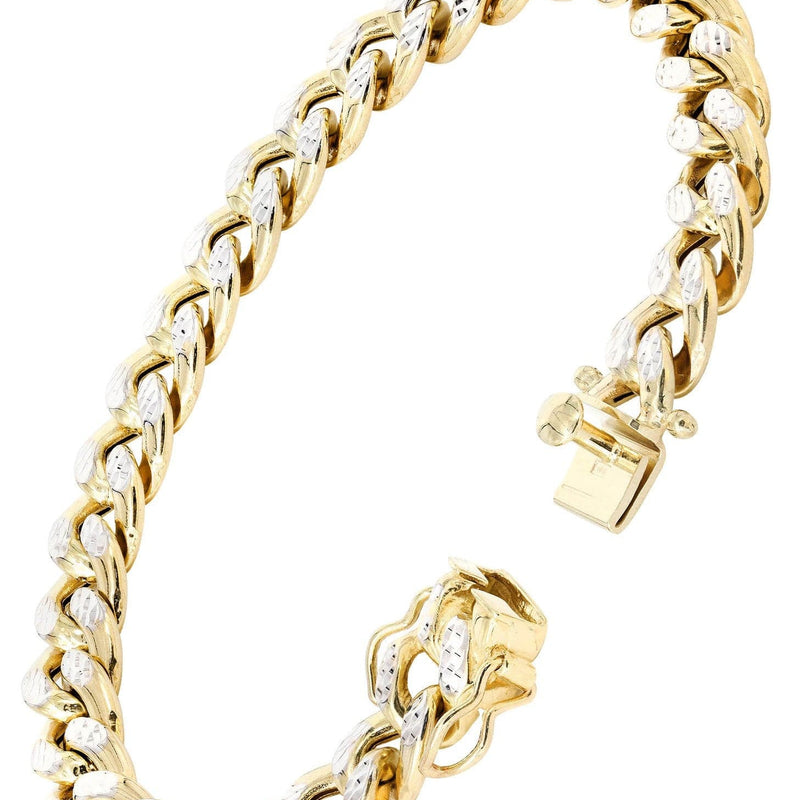 Semi Solid  Mens Diamond Cut Miami Cuban Link Bracelet 10K Gold