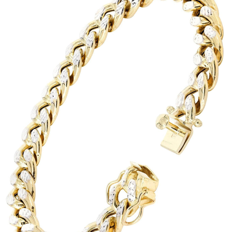 14K Gold Bracelet Semi Solid  Miami Cuban Link Diamond Cut
