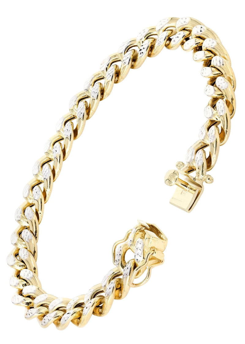 14K Gold Bracelet Semi Solid  Miami Cuban Link Diamond Cut