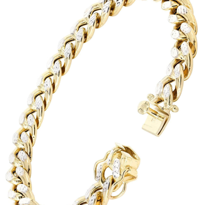 14K Gold Bracelet Semi Solid  Miami Cuban Link Diamond For Women Cut