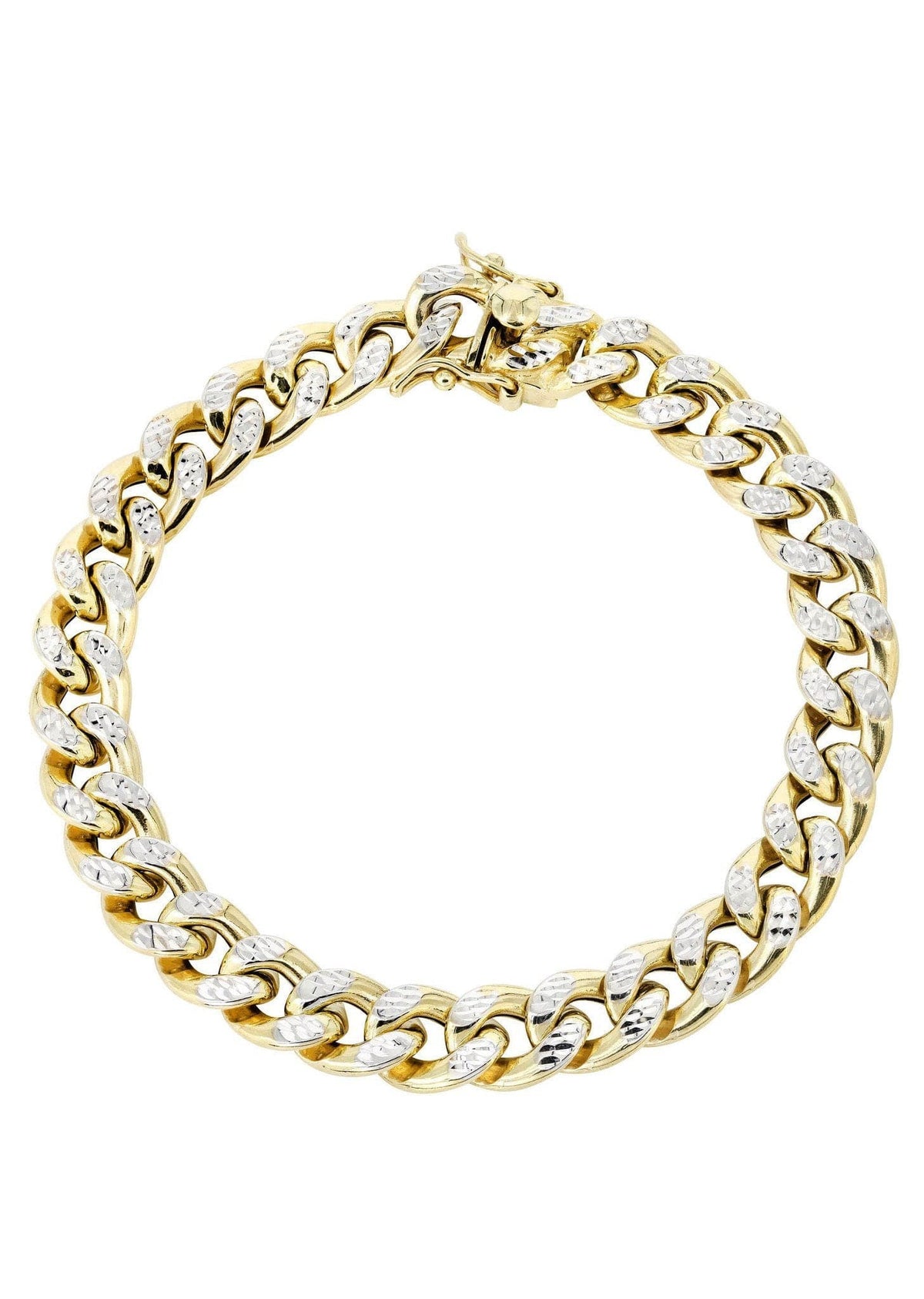 14K Gold Bracelet Semi Solid  Miami Cuban Link Diamond For Women Cut