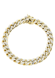 14K Gold Bracelet Semi Solid  Miami Cuban Link Diamond For Women Cut