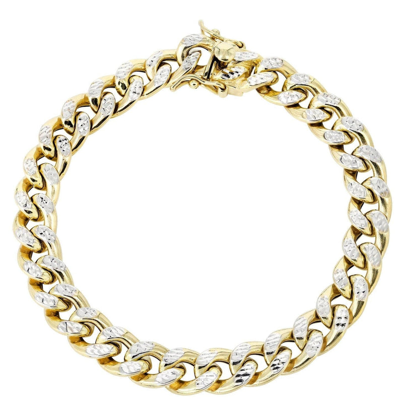 Semi Solid  Mens Diamond Cut Miami Cuban Link Bracelet 10K/14K Gold