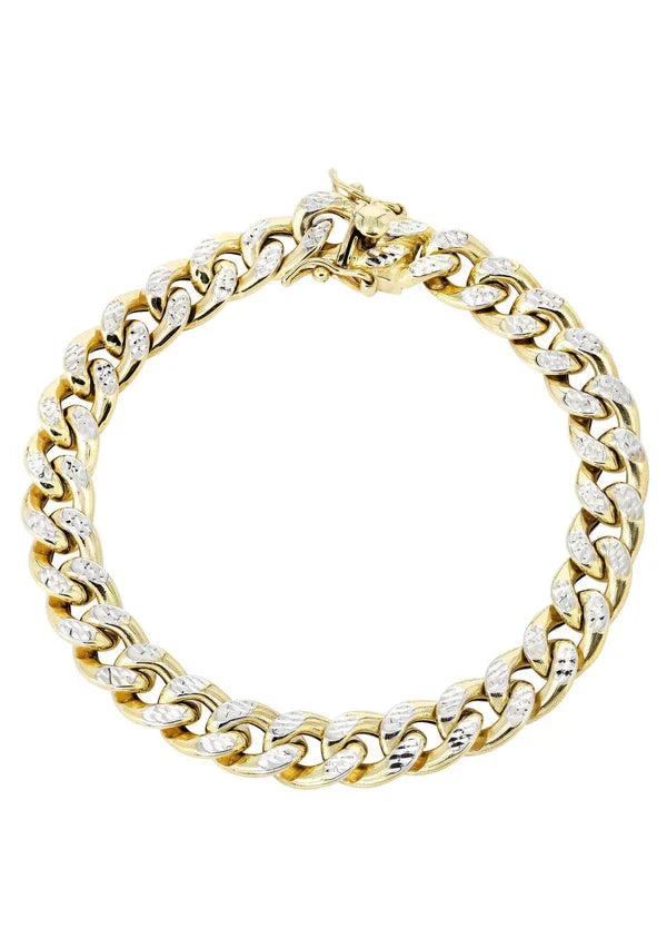 Hollow Diamond Cut Miami Cuban Link Bracelet 10K/14K - Yellow Gold