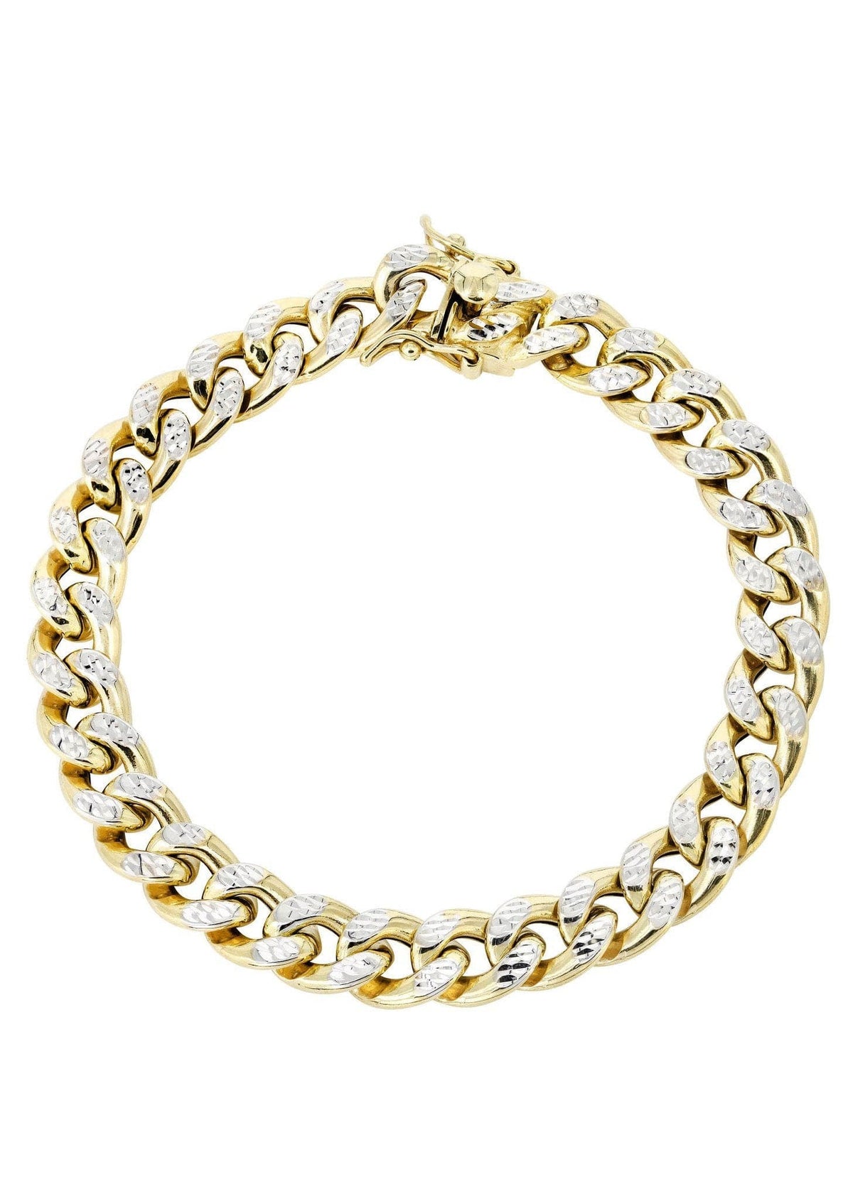 Semi Solid  Womens Diamond Cut Miami Cuban Link Bracelet 10K Gold