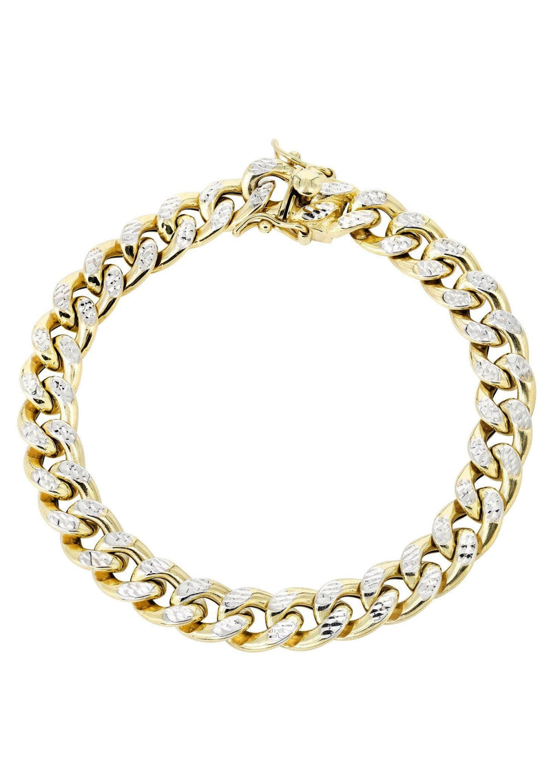 Semi Solid  Womens Diamond Cut Miami Cuban Link Bracelet 10K Gold